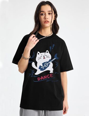 Women's Vintage T-Shirt Y2K Cat Graphic Harajuku Tee Tops Grunge Streetwear Clothes Baggy Cute Emo Cotton Shirts in Saudi Arabia