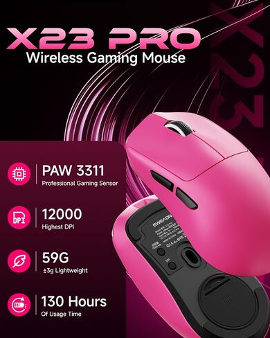 SEUNKWANG EWEAND X23 Pro Gaming Mouse, Tri-Mode 2.4G/USB-C/Bluetooth Wireless Mouse, PAW3311 Sensor, 12,000 DPI, 59g Lightweight, 1ms Ultra-Low Delay, Gaming & Computer Mouse for Laptop/PC/Mac-Pink in Saudi Arabia