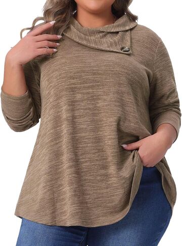 Agnes Orinda Plus Size Blouse for Women Long Sleeve Button Cowl Neck Casual Loose Tunic Tops with Pockets in Saudi Arabia