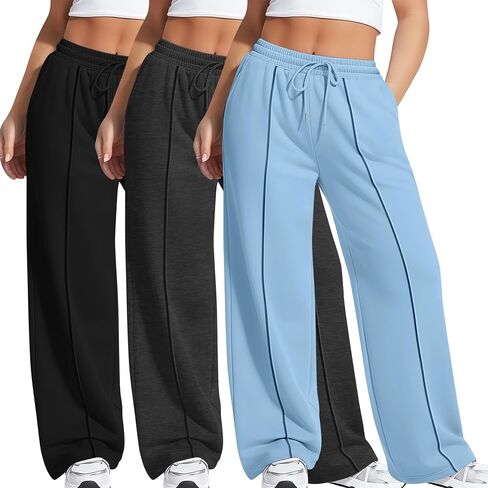 3 Pack Women's Plus Size Wide Leg Sweatpants High Waisted Drawstring Baggy Pants Loose Casual Pants with Pockets in Saudi Arabia