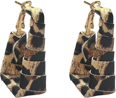 Chunky Leopard Leather Earrings Bohemia Camouflage Leather Dangle Earrings Chunky Rectangle Black White Zebra Print Earring Handmade Vintage Faux Leathers Statement Earring Boho Style Jewelry in Kuwait