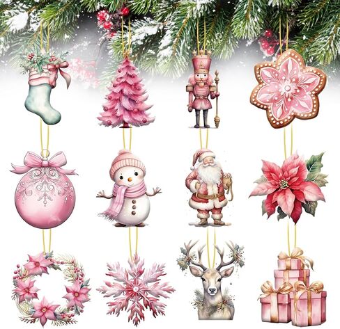 24pcs Wooden Ornaments - Christmas Wood Decors, Hanging Sign Gnome Ornaments with Ropes for Tree Home Decor in Kuwait