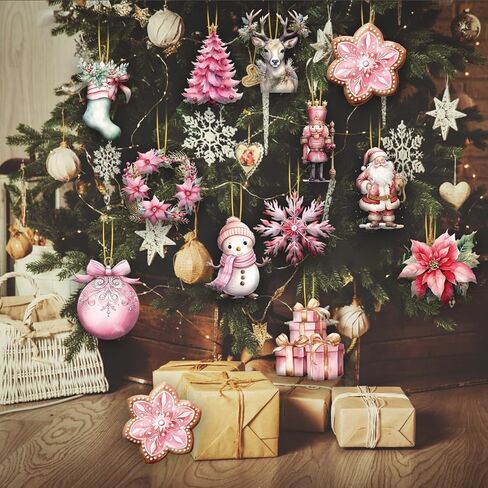 24pcs Wooden Ornaments - Christmas Wood Decors, Hanging Sign Gnome Ornaments with Ropes for Tree Home Decor in Kuwait