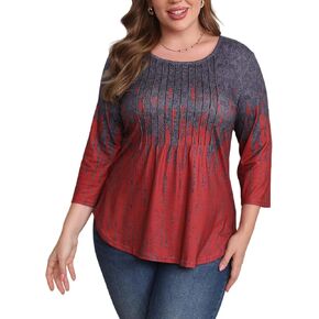 Womens Plus Size 3/4 Length Sleeve Tops Crewneck Pleated Loose Fit Casual Tunic Top Swing Shirts Blouses 1X-5X in Saudi Arabia