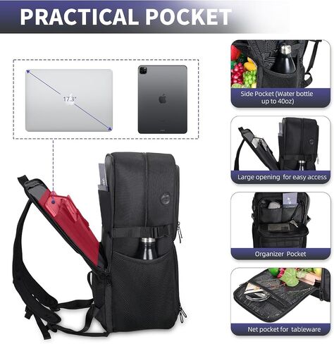 BERTASCHE Lunch Backpack, Laptop Backpack 15.6 inch w/Insulated Cooler Lunch box for Men Women, Casual Daypack for Work Commuter Picnic College,Black in Kuwait