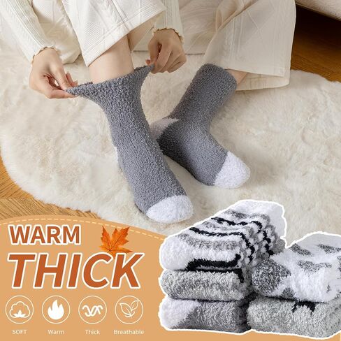 Fuzzy Socks for Women - 5 Pairs Warm Cozy Socks For Women Mom, Slipper Socks Winter in Kuwait