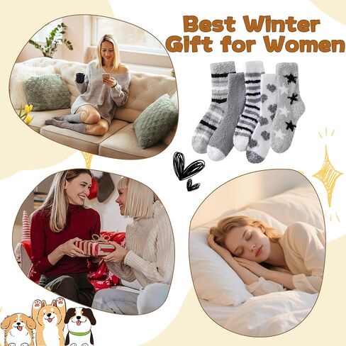 Fuzzy Socks for Women - 5 Pairs Warm Cozy Socks For Women Mom, Slipper Socks Winter in Kuwait