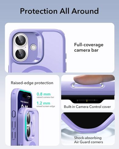 ESR لحالة iPhone 17 Pro ، التحكم في الكاميرا ، متوافق مع Magsafe ، حماية من الدرجة العسكرية المقاومة للصدمات ، حالة الهاتف المغناطيسي لـ iPhone 17 Pro ، Classic Hybrid Case ، Frosted Purple in Kuwait