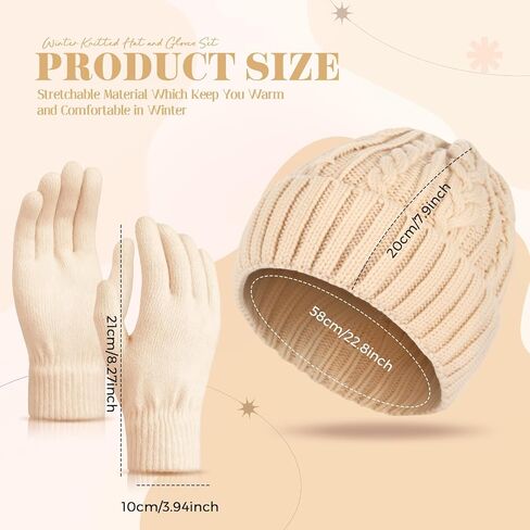 Sintege Winter Beanie Hat Gloves Set Soft Knitted Lined Hat Stretchy Gloves Warm Cap Gifts for Women Men in Saudi Arabia