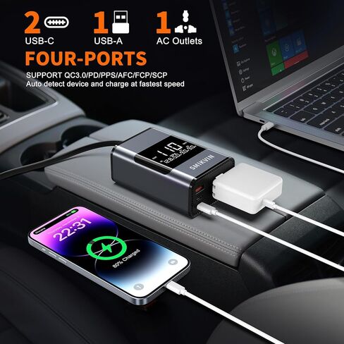 300W CAR POWERNERTER - محول 12 فولت إلى 110 فولت AC مع 2 منافذ AC ومنافذ USB (2 PD 36W + 2 QC3.0 30W) ، شاشة الجهد ، مروحة التبريد للكمبيوتر المحمول/CPAP/السفر in Kuwait