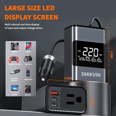 300W CAR POWERNERTER - محول 12 فولت إلى 110 فولت AC مع 2 منافذ AC ومنافذ USB (2 PD 36W + 2 QC3.0 30W) ، شاشة الجهد ، مروحة التبريد للكمبيوتر المحمول/CPAP/السفر in Kuwait