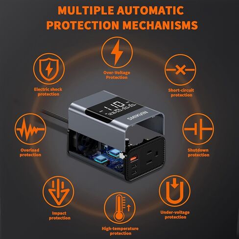 300W CAR POWERNERTER - محول 12 فولت إلى 110 فولت AC مع 2 منافذ AC ومنافذ USB (2 PD 36W + 2 QC3.0 30W) ، شاشة الجهد ، مروحة التبريد للكمبيوتر المحمول/CPAP/السفر in Kuwait
