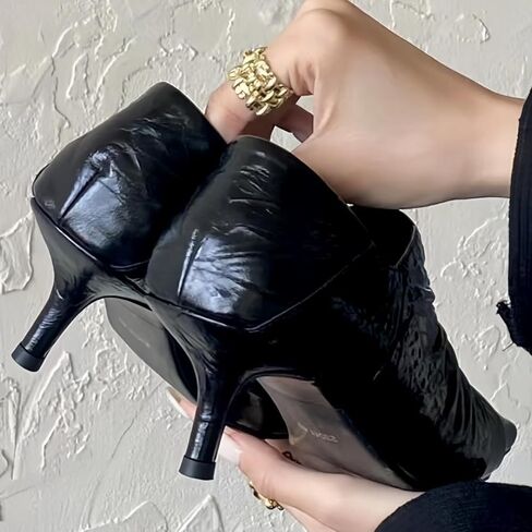 حذاء بكعب ستيليتو مريح ورجعي للنساء سهل الارتداء بمقدمة مدببة حذاء رسمي من الجلد الطبيعي متجعد in Saudi Arabia