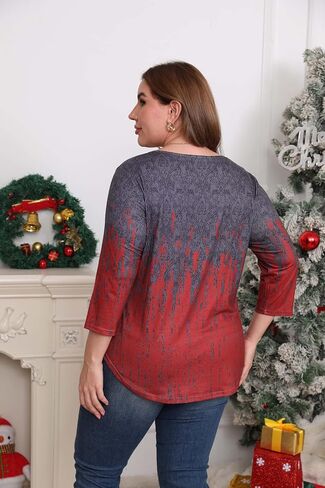 المرأة حجم كبير 3/4 طول الأكمام بلايز Crewneck مطوي فضفاض صالح عادية تونك الأعلى سوينغ قمصان البلوزات 1X-5X in Saudi Arabia