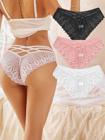 Sexy Underwear for Women Lace Bikini Low Rise Hipster Hollow Out Ladies Cheeky Panties Pack S-XL in Saudi Arabia
