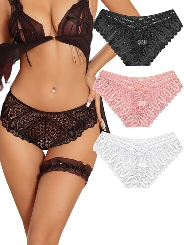 Sexy Underwear for Women Lace Bikini Low Rise Hipster Hollow Out Ladies Cheeky Panties Pack S-XL in Saudi Arabia