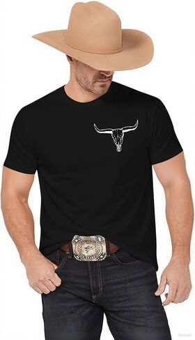 قمصان رجالي من Western Country Cowboy: قمصان Boho Cow Skull Graphic Tees قمصان رجالي للحفلات الموسيقية الريفية in Kuwait