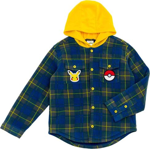 Pokémon Pikachu Plaid Flannel Hooded Shacket Little Kid to Big Kid Sizes (4-14-16) in Saudi Arabia