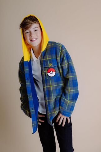 Pokémon Pikachu Plaid Flannel Hooded Shacket Little Kid to Big Kid Sizes (4-14-16) in Saudi Arabia