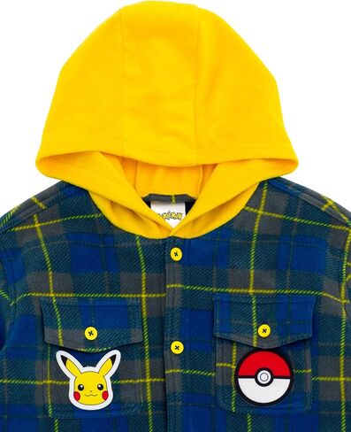 Pokémon Pikachu Plaid Flannel Hooded Shacket Little Kid to Big Kid Sizes (4-14-16) in Saudi Arabia