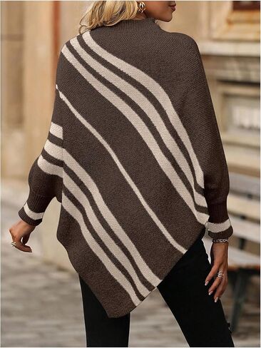 Milumia Women's Striped Mock Neck Knitted Poncho Sweater Dolman Long Sleeve Loose Tops in Saudi Arabia