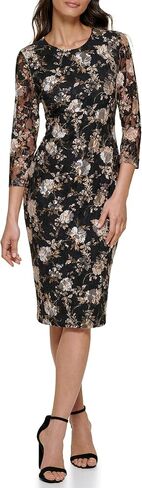 kensie Womens Floral Knit Long Sleeve Midi Bodycon Dress in Saudi Arabia