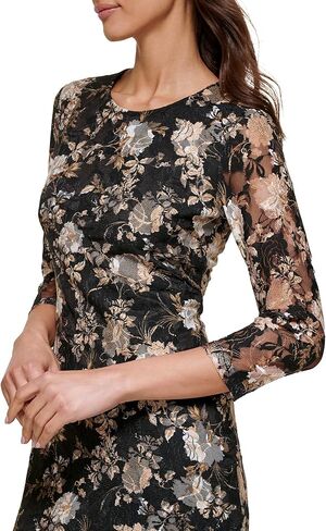 kensie Womens Floral Knit Long Sleeve Midi Bodycon Dress in Saudi Arabia