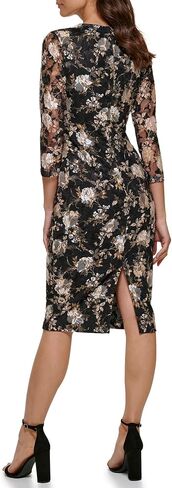 kensie Womens Floral Knit Long Sleeve Midi Bodycon Dress in Saudi Arabia