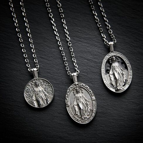 قلادة مريم العذراء الدينية للرجال من فورج آند فاوندري مع قلادة قابلة للتمديد مقاس 21 بوصة مع قلادة مريم العذراء - سلستين (دائري) in Kuwait