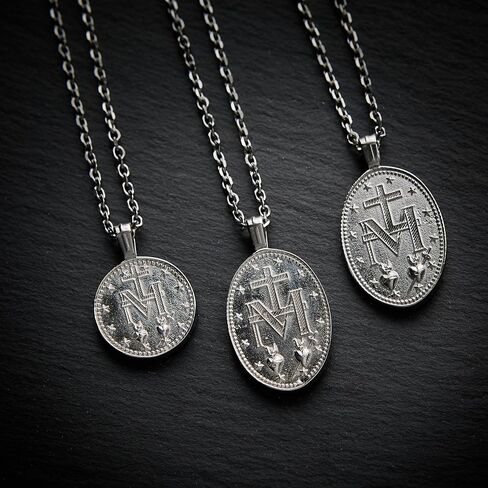 قلادة مريم العذراء الدينية للرجال من فورج آند فاوندري مع قلادة قابلة للتمديد مقاس 21 بوصة مع قلادة مريم العذراء - سلستين (دائري) in Kuwait