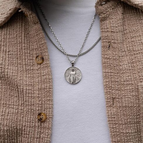 قلادة مريم العذراء الدينية للرجال من فورج آند فاوندري مع قلادة قابلة للتمديد مقاس 21 بوصة مع قلادة مريم العذراء - سلستين (دائري) in Kuwait