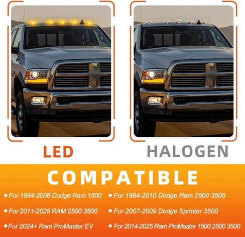 5 قطع LED لمبات إضاءة سقف الكابينة لـ 1994-2008 Dod'ge Ram 1500 1994-2018 Ram 2500 3500 4500 5500/Sprinter 3500 2014+ ProMaster Front Top Clearance LED لمبات OEM بدائل فائقة السطوع in Saudi Arabia
