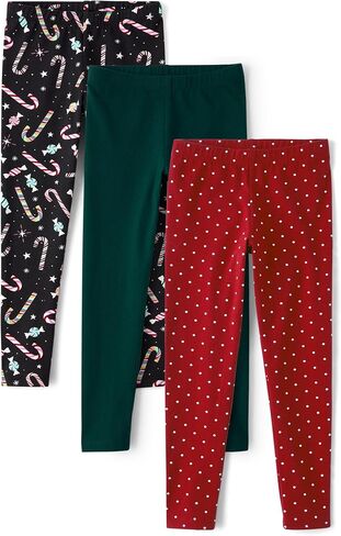The Children's Place Girls' Fashion Leggings, Harvest Fair Isle/Brown/Fall Pumpkin 3-Pack, Large (10/12) in Kuwait