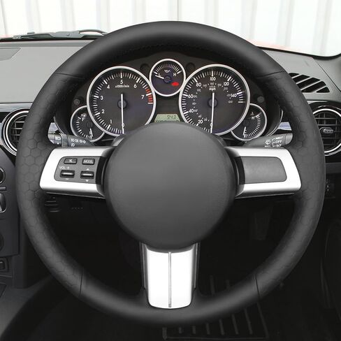 MEWANT Steering Wheel Wrap for Mazda MX-5 Miata 2006-2015 RX-8 2009-2011 CX-7 2007-2009 DIY Hand Sewing Black Artificial Leather in Saudi Arabia