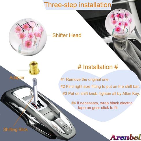 Arenbel 5 Speed Shift Knob Blue Flower Crystal Car Shifter Handle Ball Shaped Gear Lever Stick Replacement Fit Most Automatic Manual Vehicles in Saudi Arabia