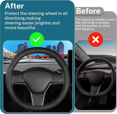 غطاء عجلة القيادة الجلدي مناسب خصيصًا لطراز Tesla 3/Y 2016-2026، تصميم مريح للقبضة مسامي وغير قابل للانزلاق، واقي عجلة قيادة السيارة طراز 3/Y، ملحقات Tesla، أسود (نمط A، لـ Tesla) in Saudi Arabia