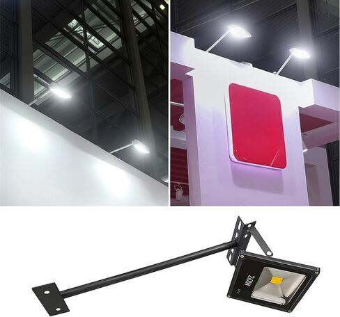 Heavy-Duty Steel Wall Mount Bracket for Security Lights & Signs, Black, 19.75 x 5.78 x 1.25 Inch, Wall Brackets for LED Floodlights & Cameras, Easy Install - Conceal Wiring, Indoor/Outdoor Use in Kuwait