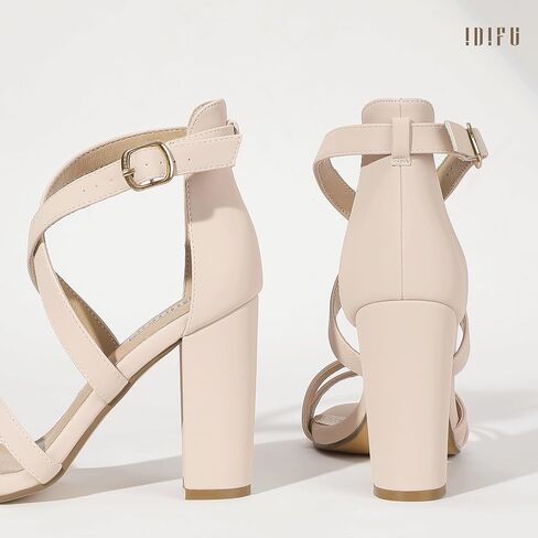 IDIFU IN4 Strappy Heels Chunky High Open Toe Ankle Strap Heeled Sandals | Bridal Wedding Bride Evening Prom Party Dress Shoes for Women Comfortable Cute Dressy Formal Classic Open Toe Block Heel in Saudi Arabia