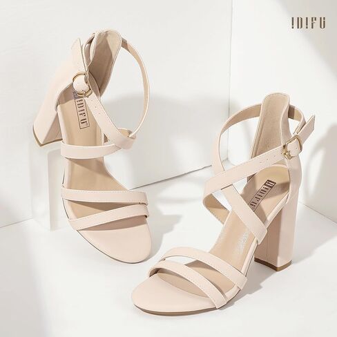 IDIFU IN4 Strappy Heels Chunky High Open Toe Ankle Strap Heeled Sandals | Bridal Wedding Bride Evening Prom Party Dress Shoes for Women Comfortable Cute Dressy Formal Classic Open Toe Block Heel in Saudi Arabia