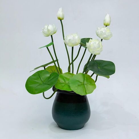 2pcs Artificial Lotus Flowers with Leaves 17" Pink Fake Water Lily Bouquets for Vase Bouquet Home Office Wedding Decor.(Pink,2pcs) in Saudi Arabia