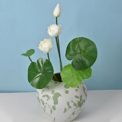 2pcs Artificial Lotus Flowers with Leaves 17" Pink Fake Water Lily Bouquets for Vase Bouquet Home Office Wedding Decor.(Pink,2pcs) in Saudi Arabia