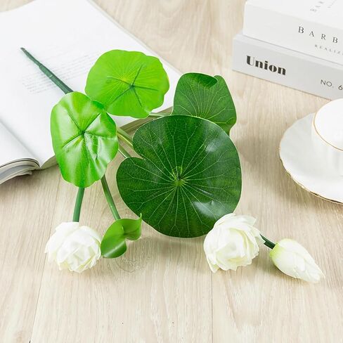 2pcs Artificial Lotus Flowers with Leaves 17" Pink Fake Water Lily Bouquets for Vase Bouquet Home Office Wedding Decor.(Pink,2pcs) in Saudi Arabia