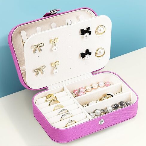 Travel Jewelry Box, Small Jewelry Organizer Boxes for Women Girls, 2 Layer Travel Jewlery Case, Canvas Mini Portable Jewerly Storage Display Holder for Earrings, Ring, Necklaces, Bracelets in Saudi Arabia