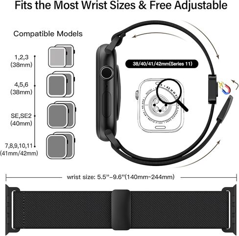 Stretchy Nylon Band Compatible with Apple Watch Bands 40mm 38mm 41mm 42mm 44mm 45mm 46mm 49mm Women Men, Magnetic Waterproof Breathable Soft Sport Loop Strap for iWatch Series 10 9-1 SE Ultra 2 in Kuwait