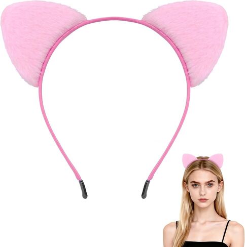 Furry Cat Ears Headband Women, Black Kitty Ear Cat Accessories for Halloween Cat Woman Costume Outfit in Kuwait