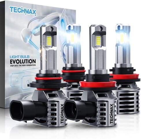 مجموعة مصابيح إضاءة TECHMAX 9005+9006، مصابيح ضباب HB3+HB4 مع مروحة 600% ساطعة 6500K إدخال لاسلكي مباشر، حزمة من 4 in Kuwait