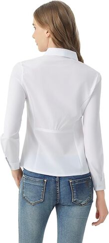 Women's Classic Button Down Shirt with Pockets, Long Sleeve Collared Blouse in Saudi Arabia