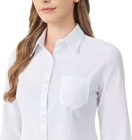 Women's Classic Button Down Shirt with Pockets, Long Sleeve Collared Blouse in Saudi Arabia