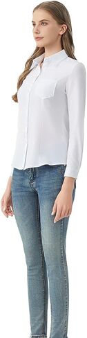 Women's Classic Button Down Shirt with Pockets, Long Sleeve Collared Blouse in Saudi Arabia