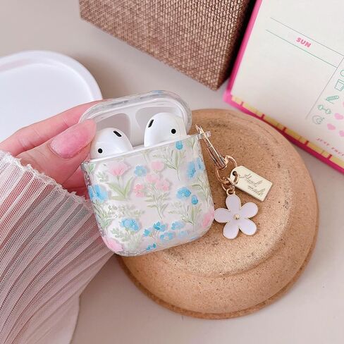 Minscose متوافق مع AirPods 4 حالة واضحة ، تصميم نمط زهرة كرتون لطيف مع سلسلة مفاتيح الأزهار الجمالية لينة TPU الحماية غطاء الصدمات للـ AirPods 4 للنساء للبنات in Kuwait